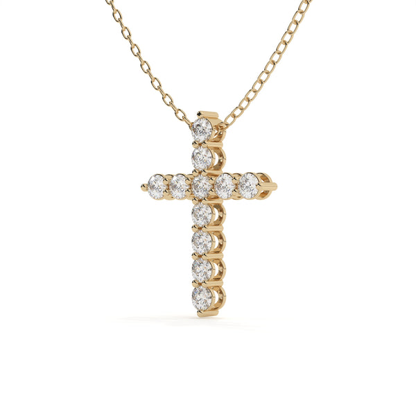 Round Cut Diamond Cross Pendant With Chain