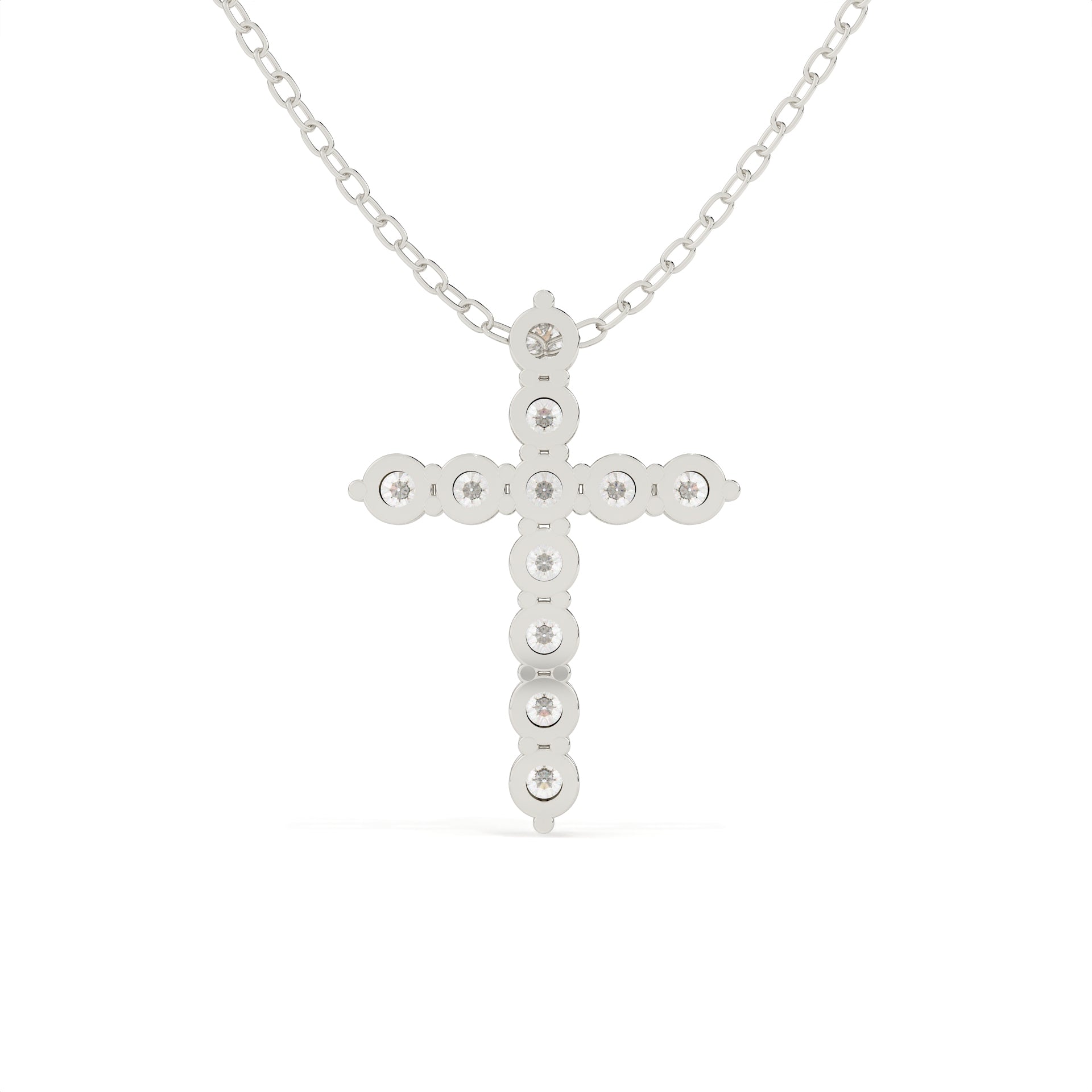 Round Cut Diamond Cross Pendant With Chain