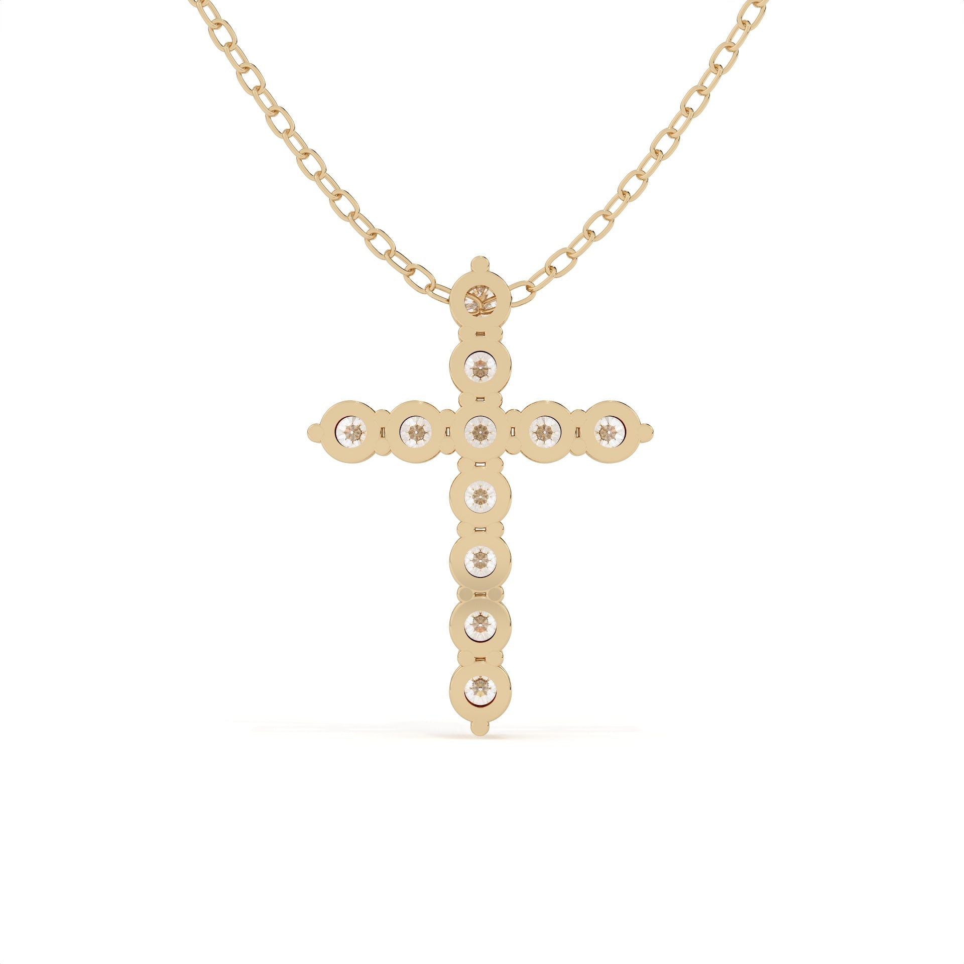 Round Cut Diamond Cross Pendant With Chain