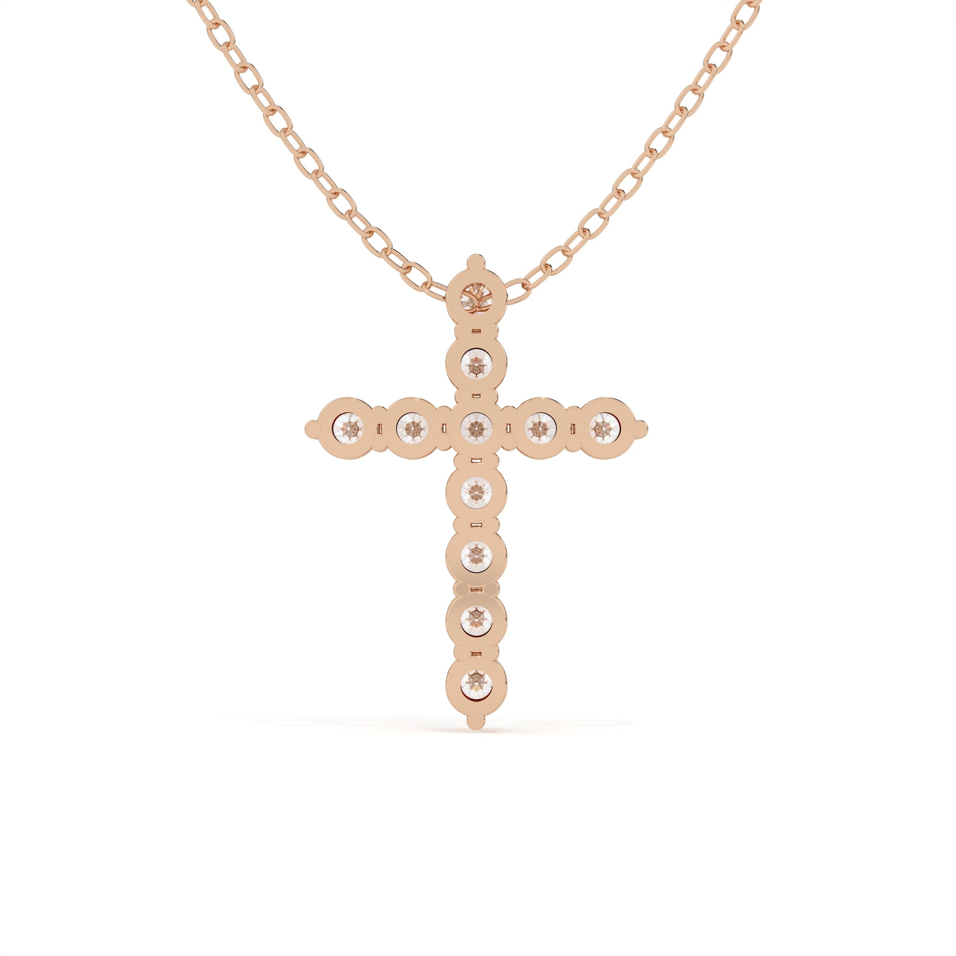 Round Cut Diamond Cross Pendant With Chain