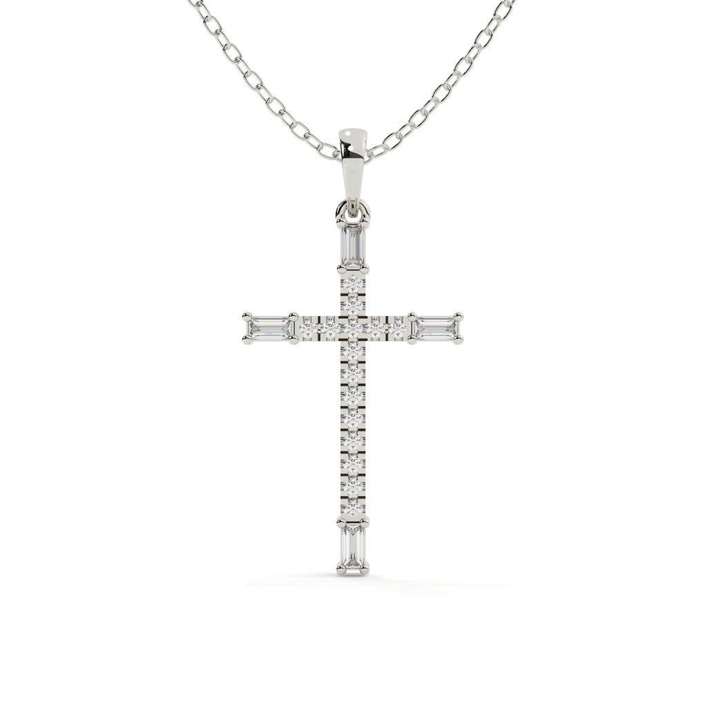 0.29 Carat Round And Baguette Cut Diamond Christ Pendant