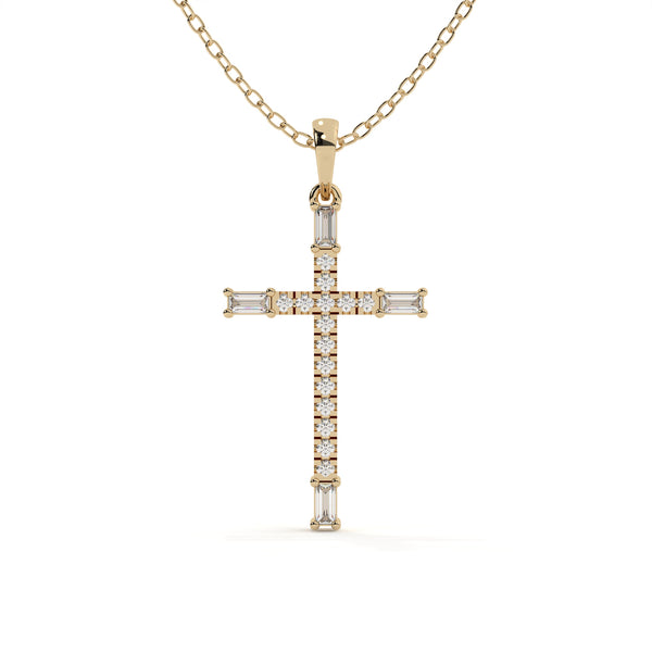 Round And Baguette Cut Diamond Christ Pendant