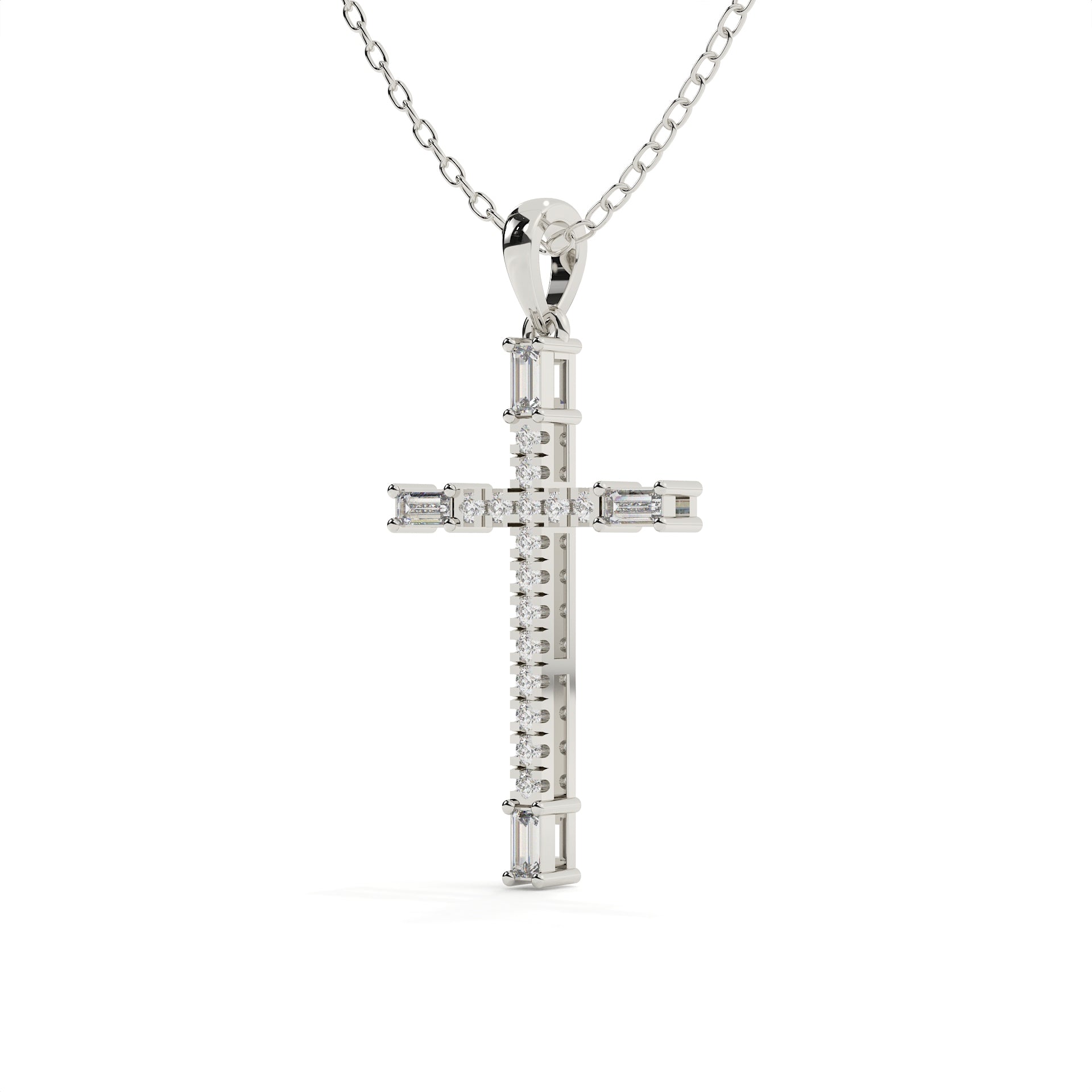 Round And Baguette Cut Diamond Christ Pendant