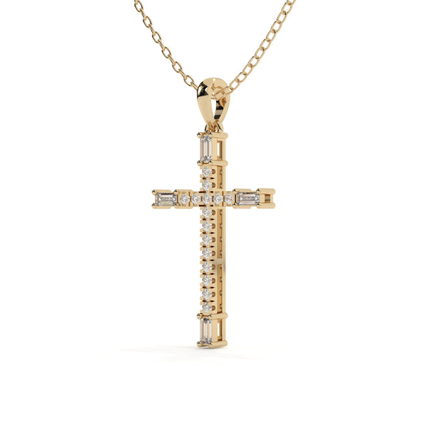Round And Baguette Cut Diamond Christ Pendant