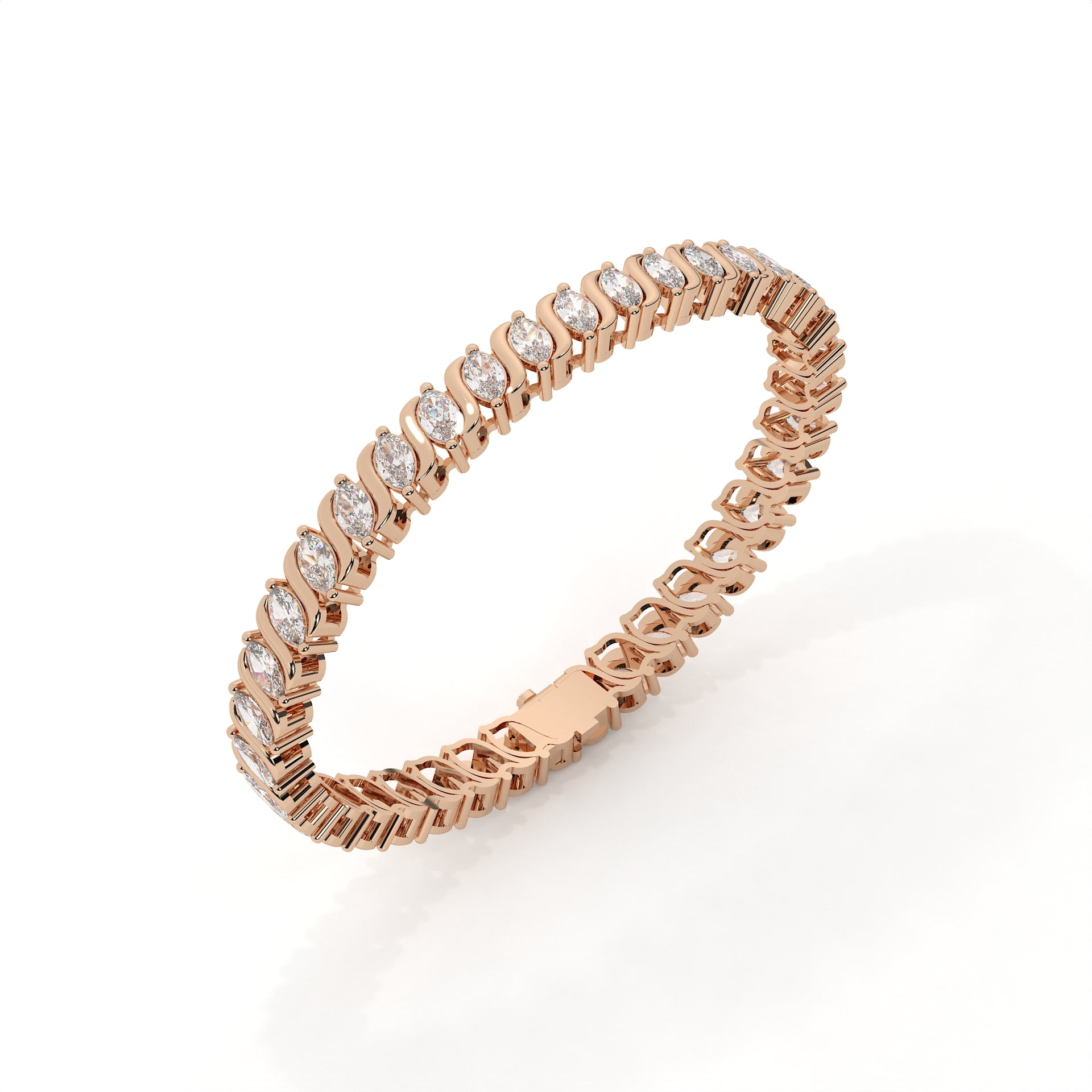 Rose gold 4.73 carat marquise cut laboratory-grown diamond tennis bracelet.