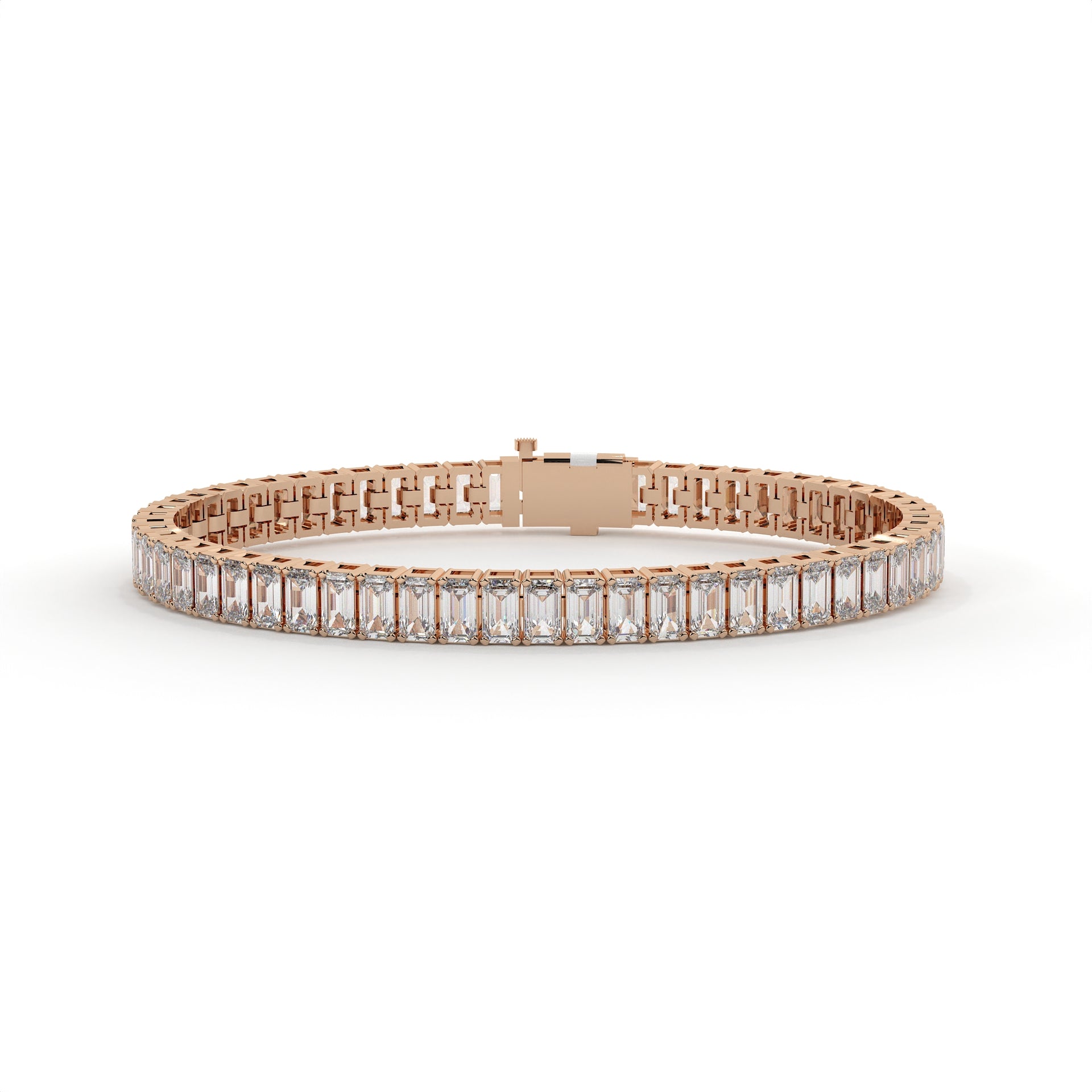 7.54 carat unique emerald cut laboratory-grown diamond tennis bracelet.
