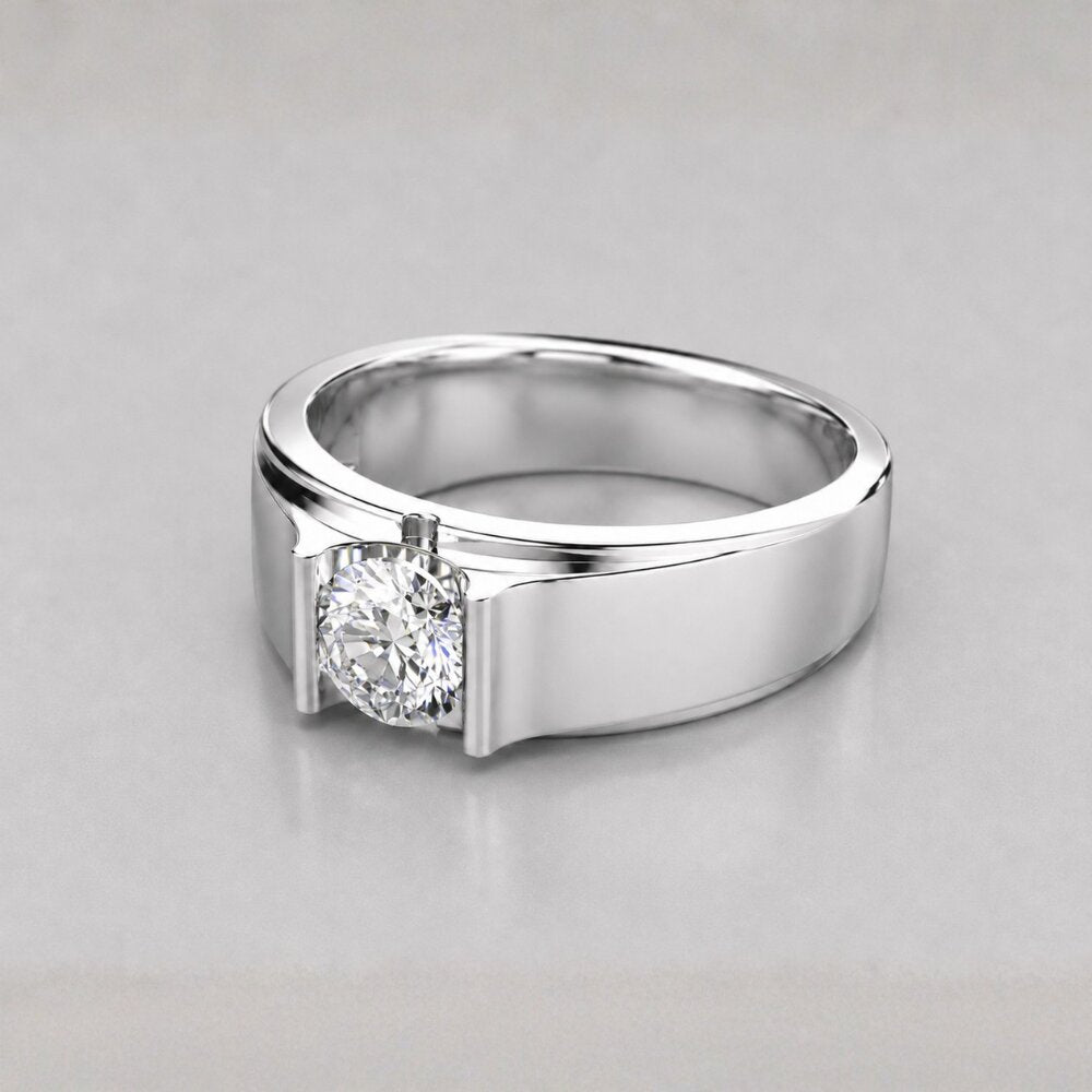 1.25 Carat Round Cut Lab Grown Diamond Men Bar Set Solitaire Ring