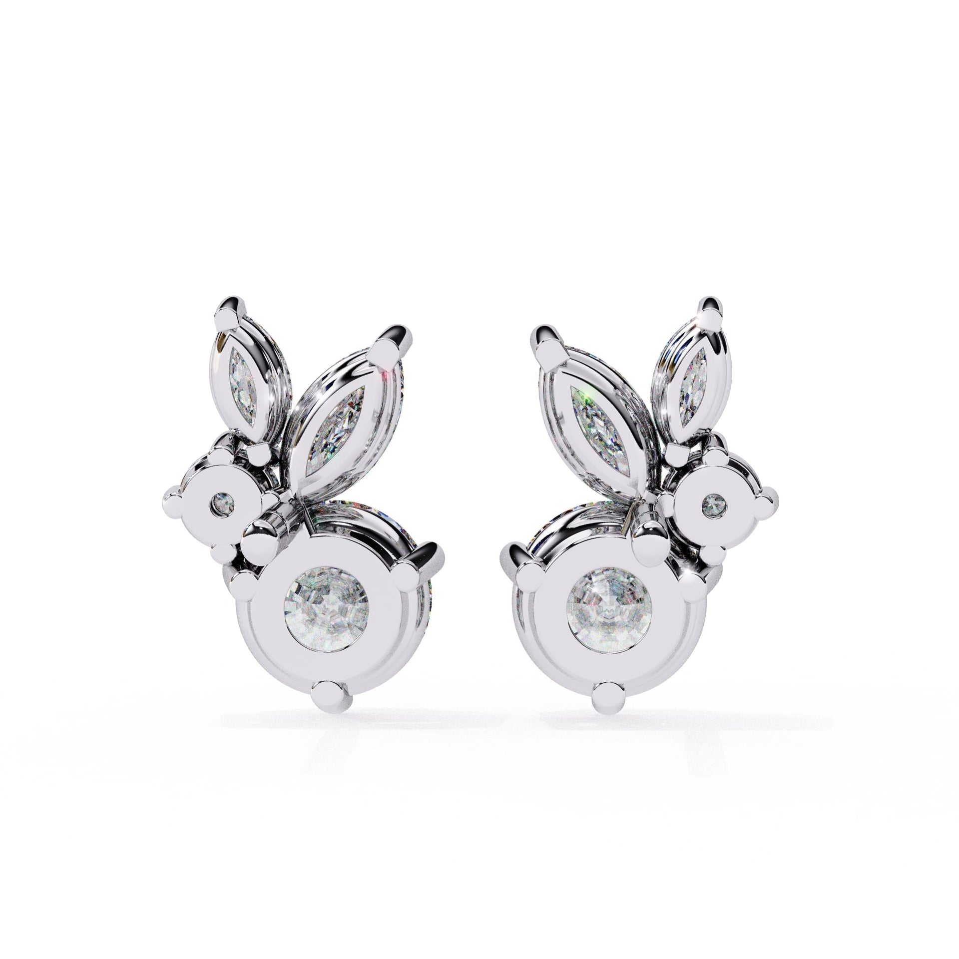 Lab Grown Round and marquise Diamond Stud Earrings