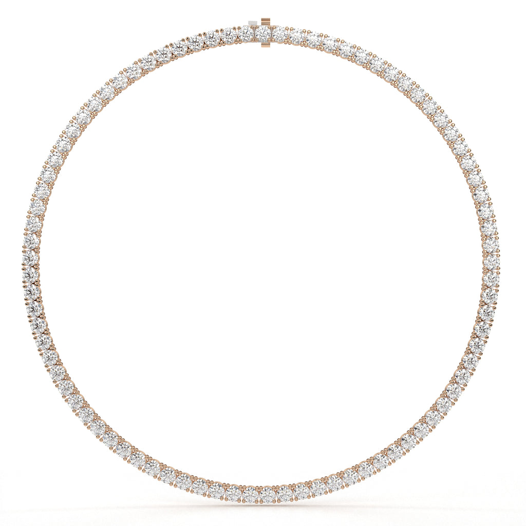 Rose gold necklace with diamonds on a white background