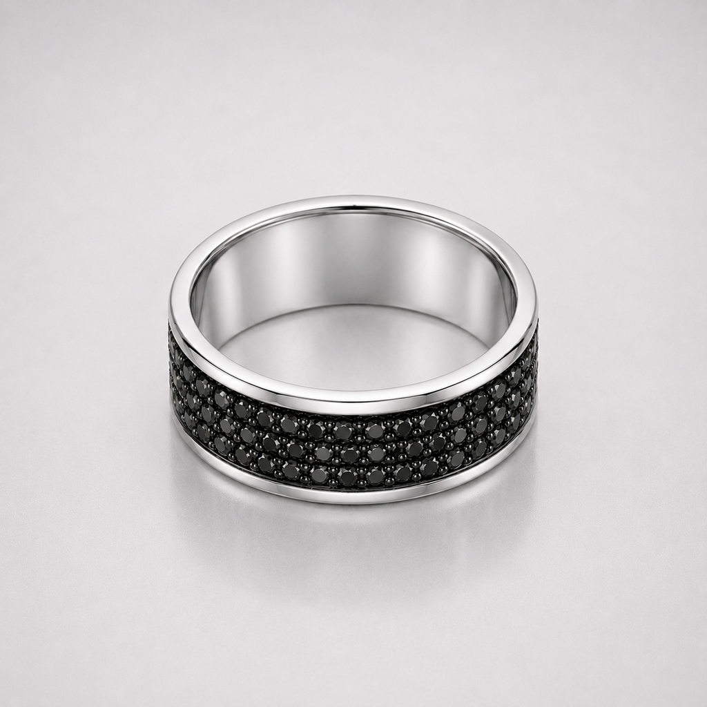 Multiple Round Cut Black Diamond Mens Eternity Pave Ring
