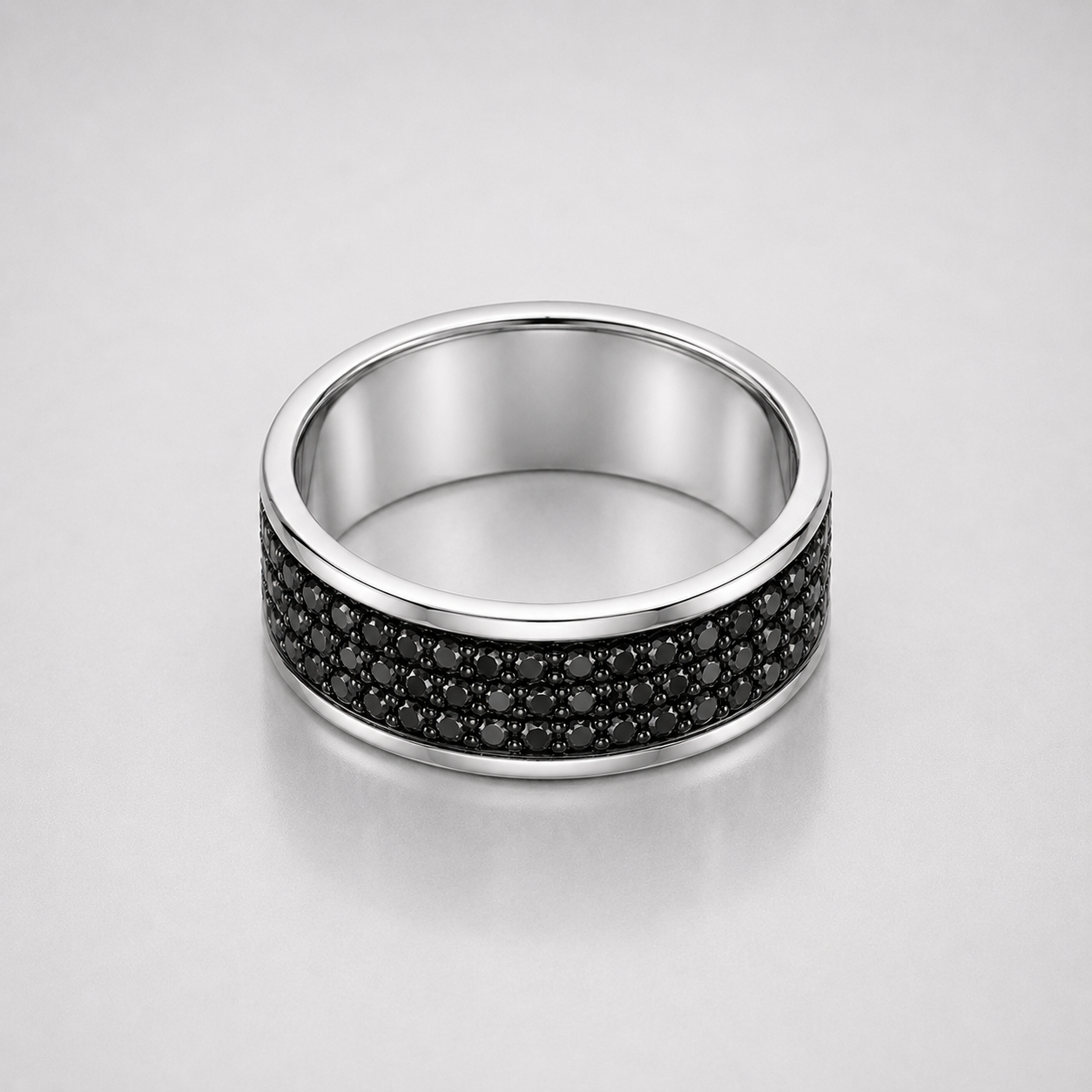Multiple Round Cut Black Diamond Mens Eternity Pave Ring