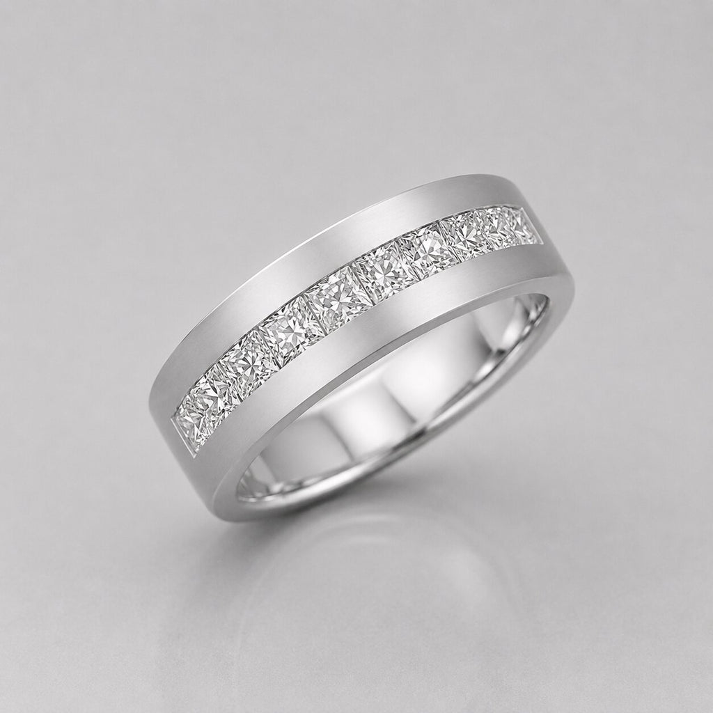 1 Carat Channel Set Princess Cut Lab Diamond Gents Gold Ring