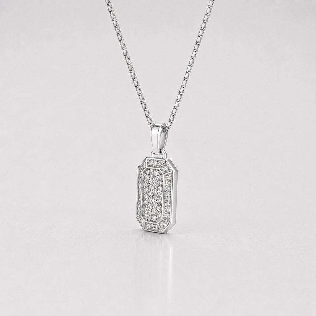 0.84 Carat Cluster Round Cut Lab Diamond Dog Tag Pendant For Men
