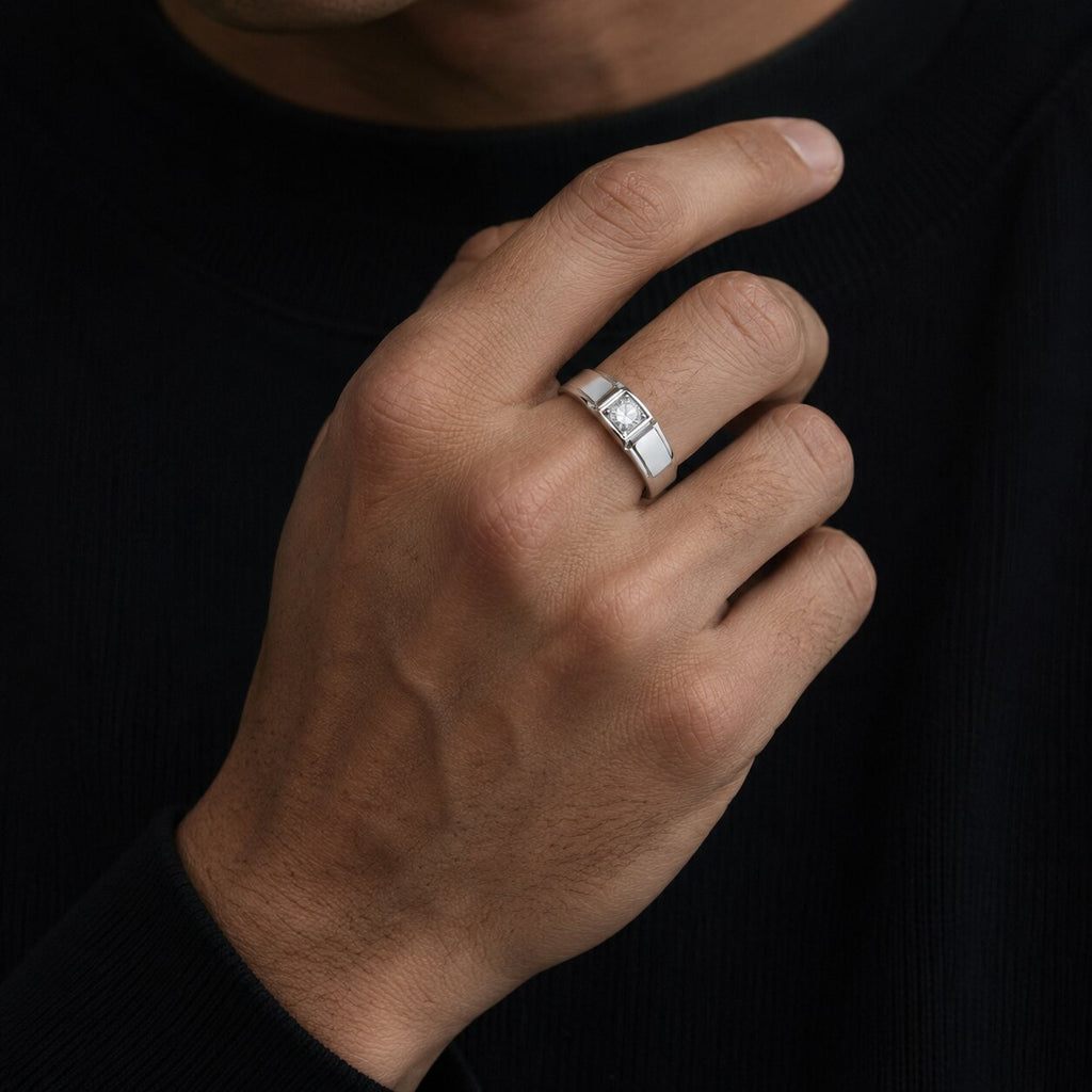 0.5 ct Round Lab Created Diamond 14K White Gold Ring For Men
