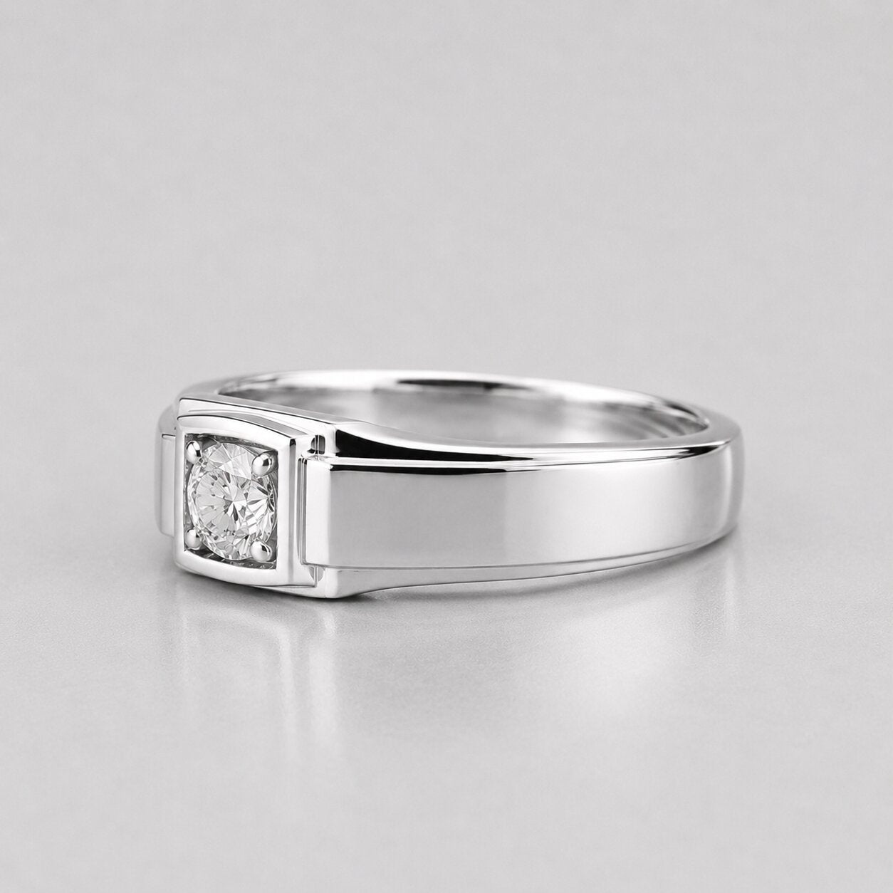 0.5 ct Round Lab Created Diamond 14K White Gold Ring For Men