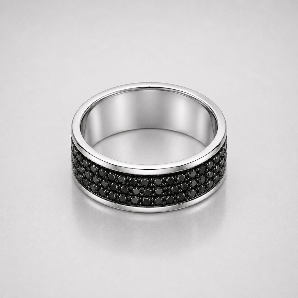 Multiple Round Cut Black Diamond Mens Eternity Pave Ring