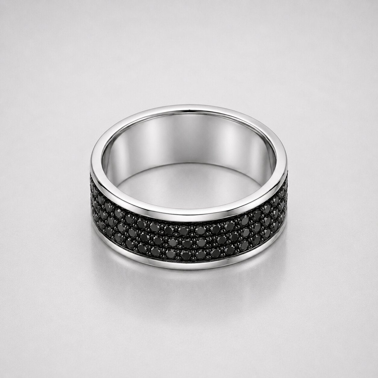 Multiple Round Cut Black Diamond Mens Eternity Pave Ring
