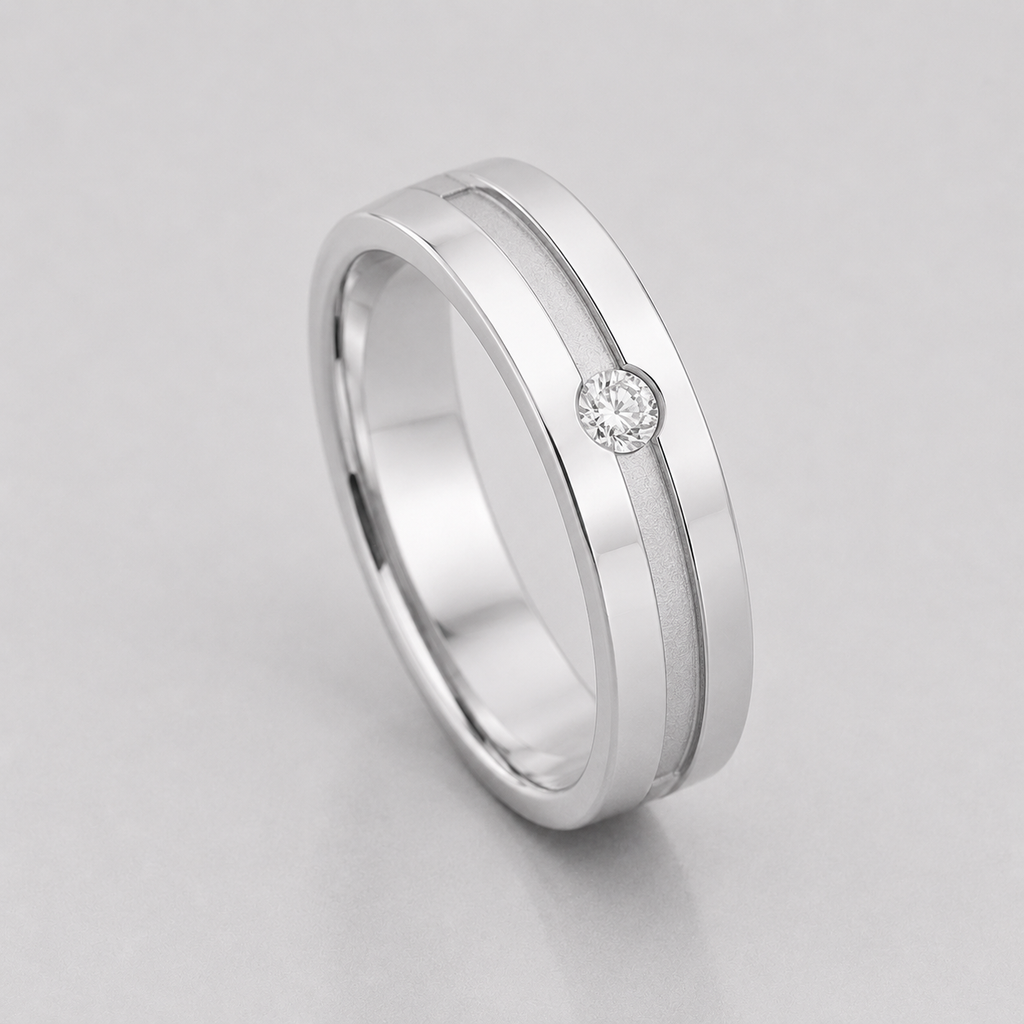 0.10 Ct Round Lab Grown Diamond Flush Set Engagement Ring For Men