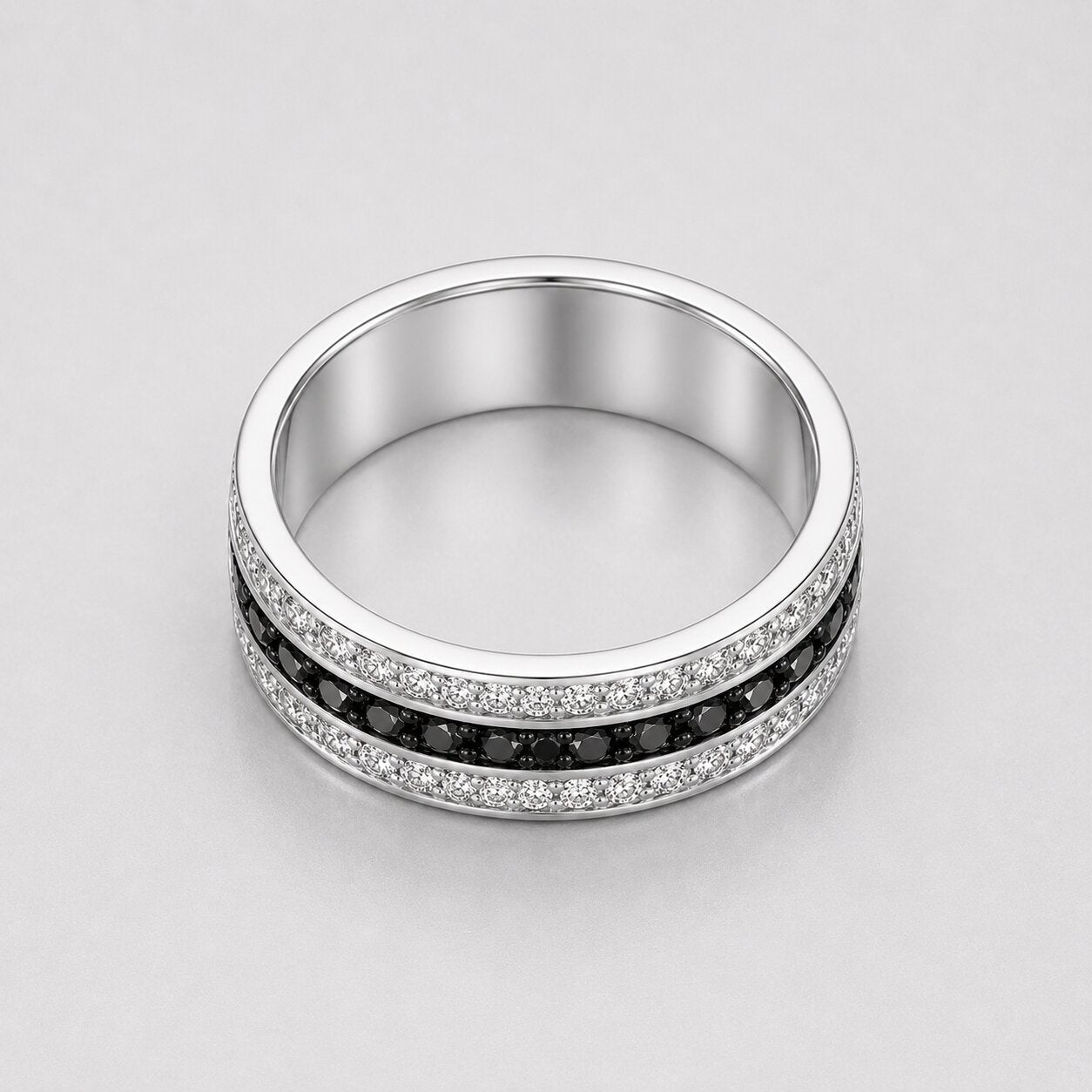 Channel Set Round Black and White Diamond Men's Wedding Band