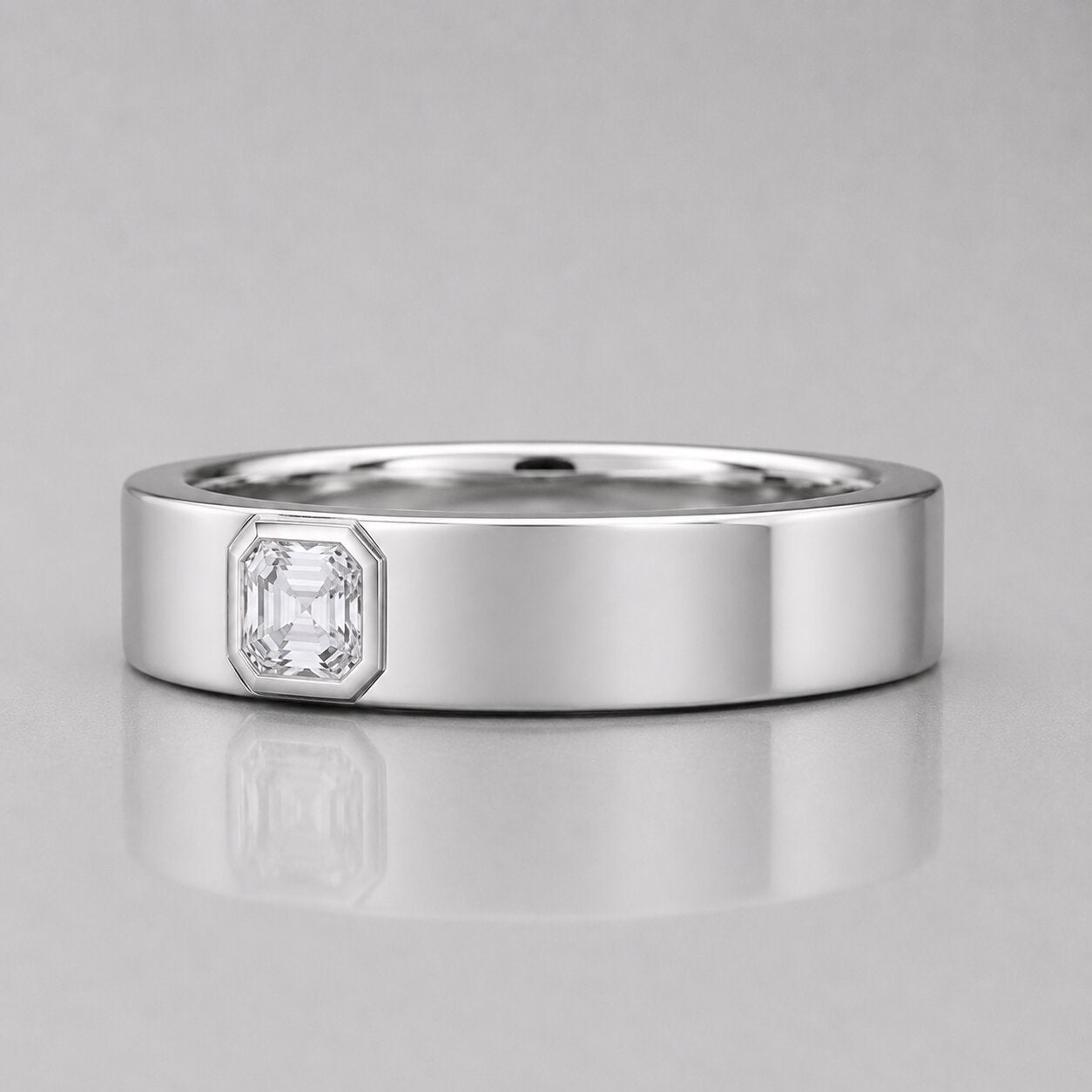 Asscher Lab Grown Diamond Solitaire Engagement Ring For Men