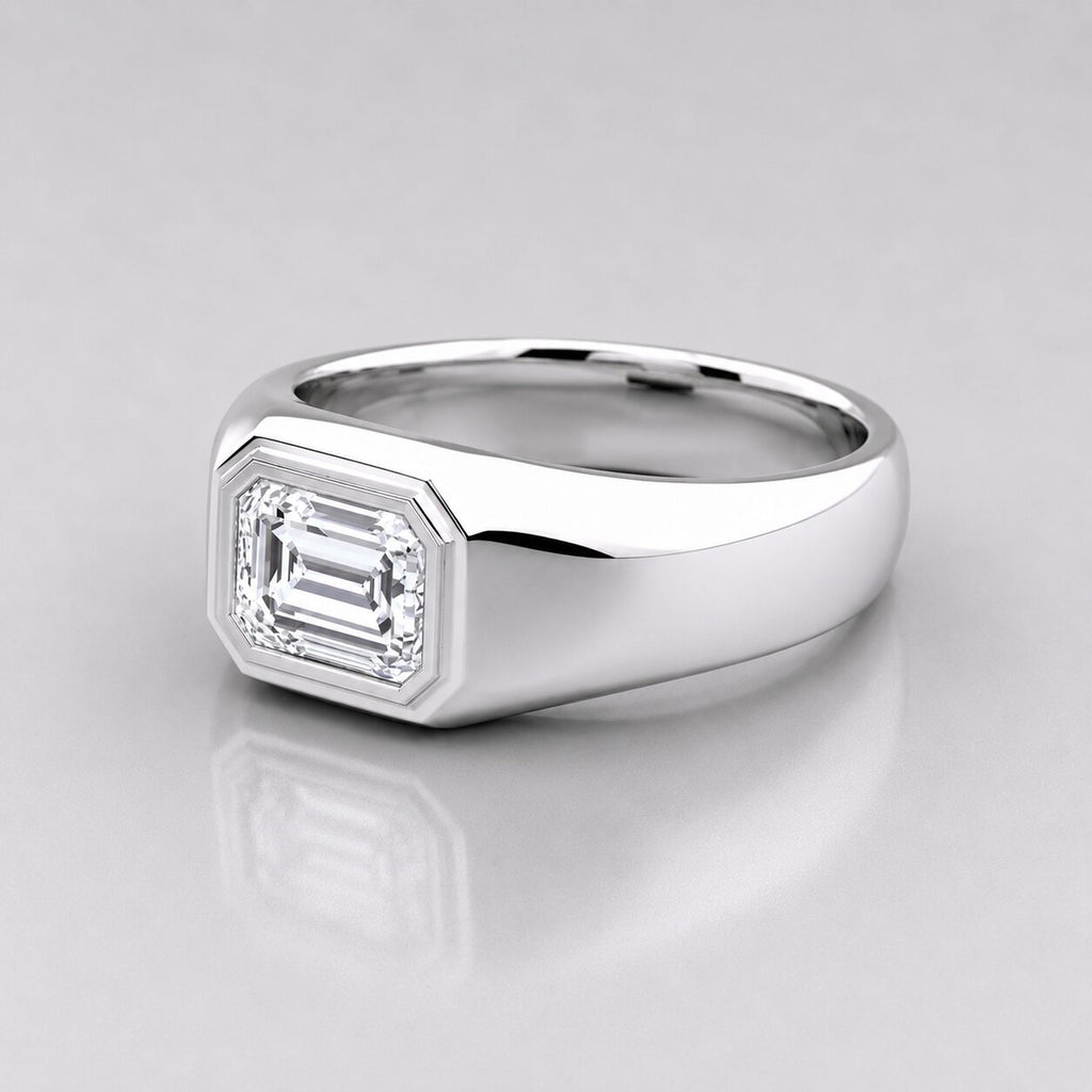 2.68 ct Emerald Cut Lab Diamond Engagement Ring with Bezel Setting