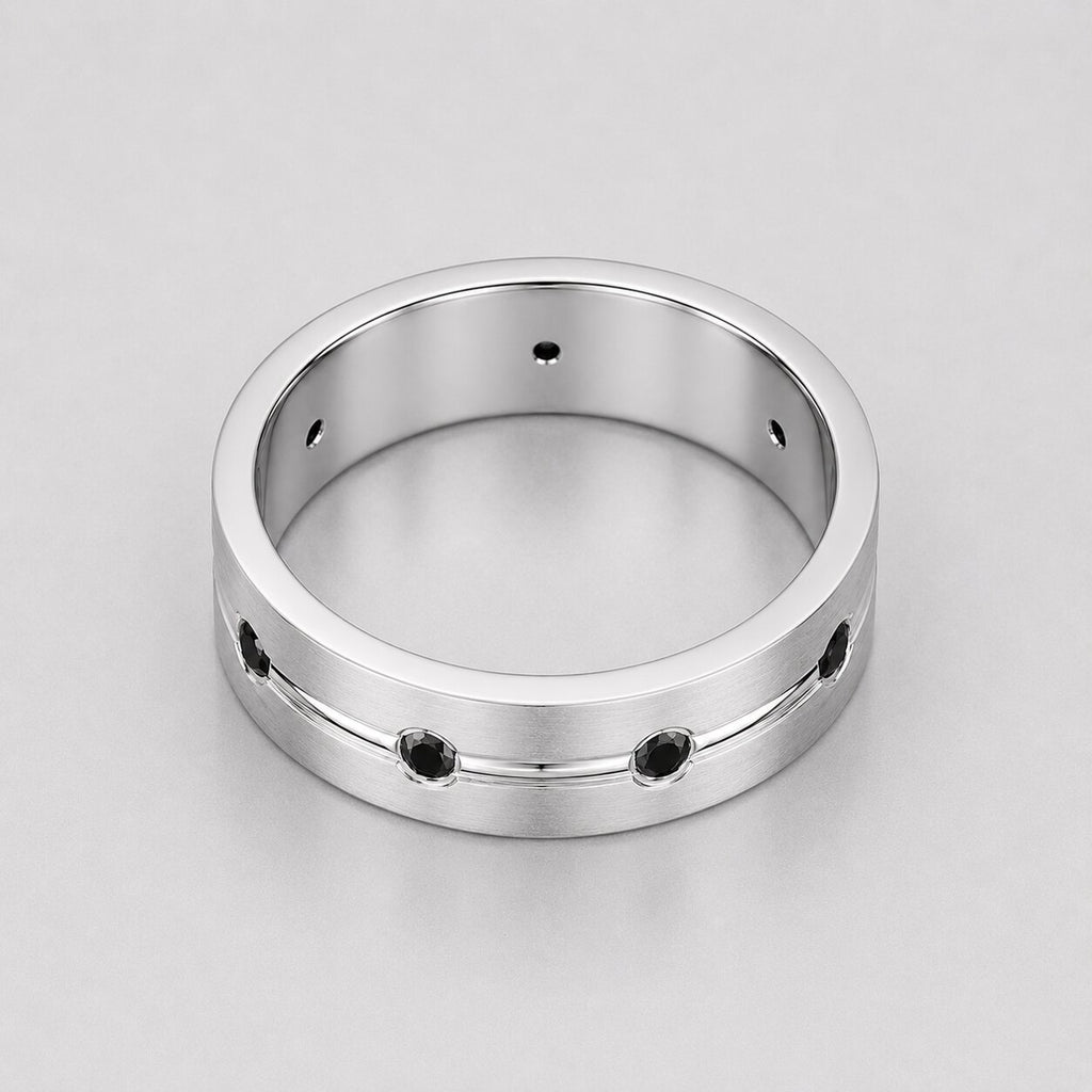 1 Carat Round Cut Black Diamond Groove Men's Wedding Ring