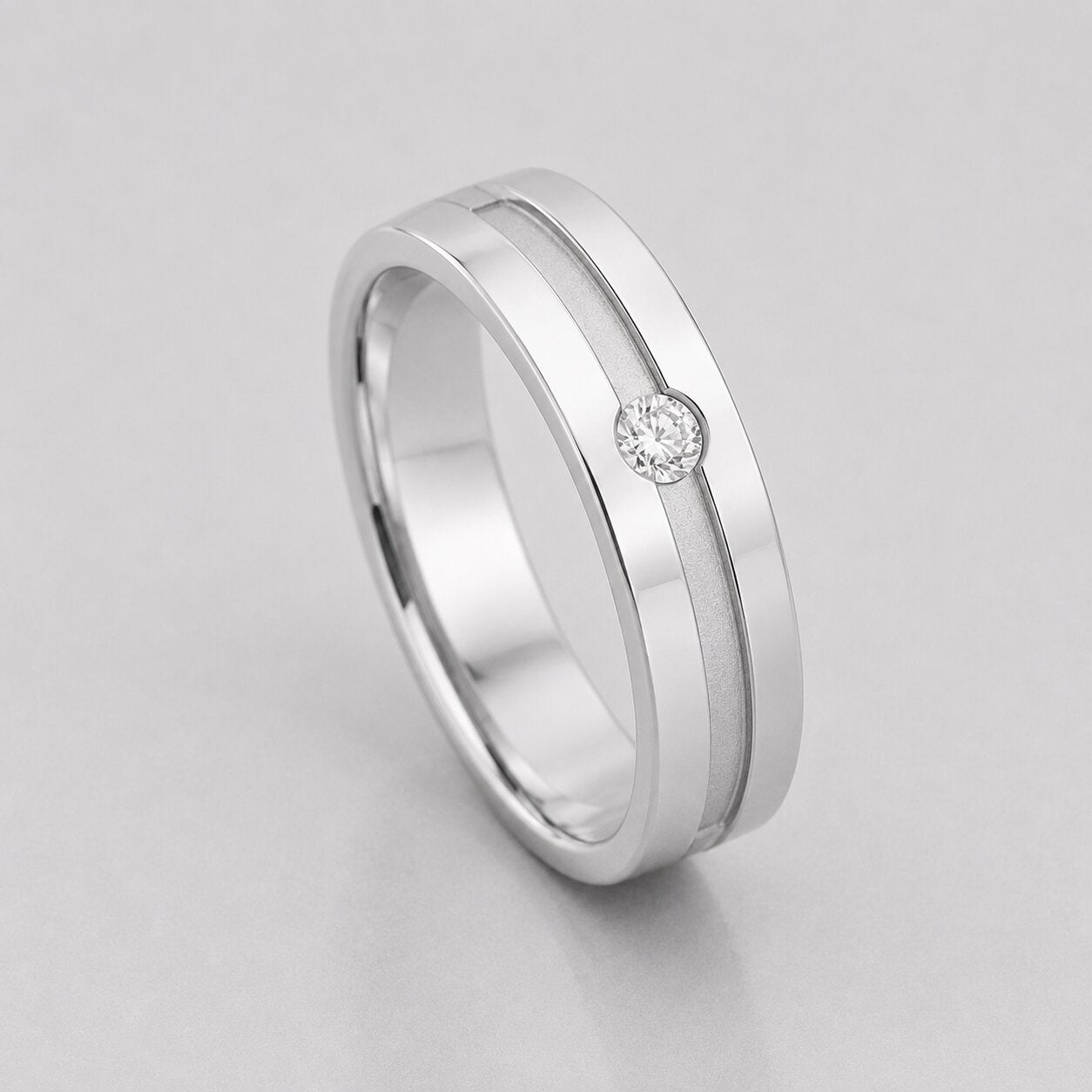 Round Lab Grown Diamond Flush Set Engagement Ring For Men