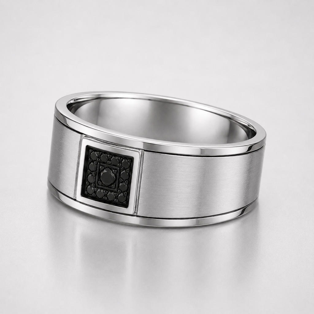 Round Cut Black Diamond Men's Wedding Band