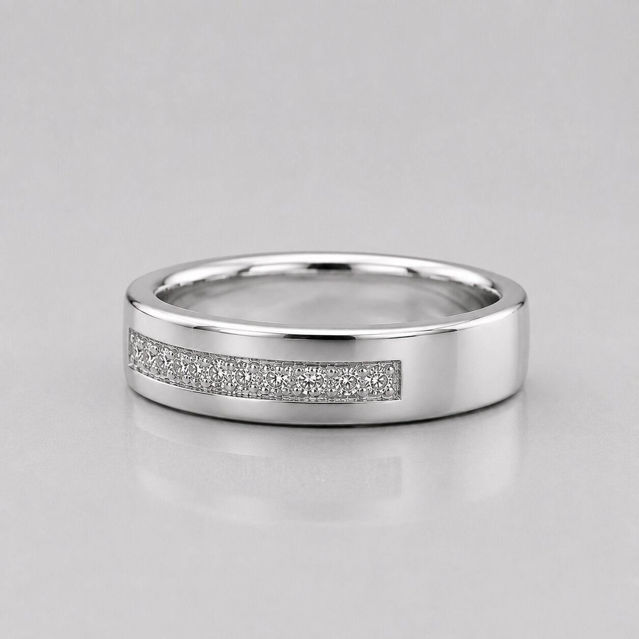 1.1 ct Round Cut Lab Grown Diamond 14K White Gold Pave Ring For Him