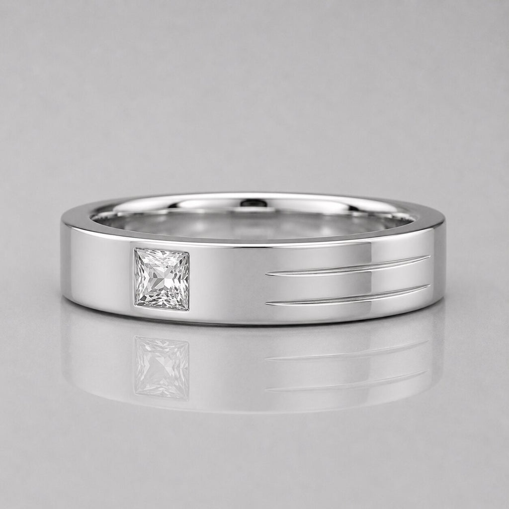 Lab Grown Princess Cut Single Diamond Mens Ring