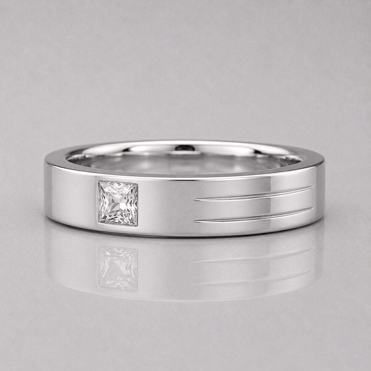 Lab Grown Princess Cut Single Diamond Mens Ring