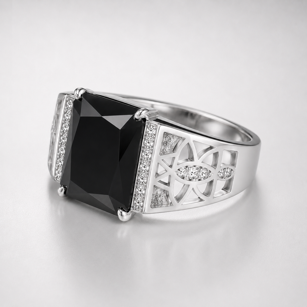 4 Carat Radiant Cut Black Diamond Statement Ring For Men