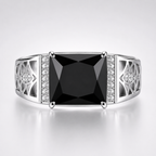 4 Carat Radiant Cut Black Diamond Statement Ring For Men