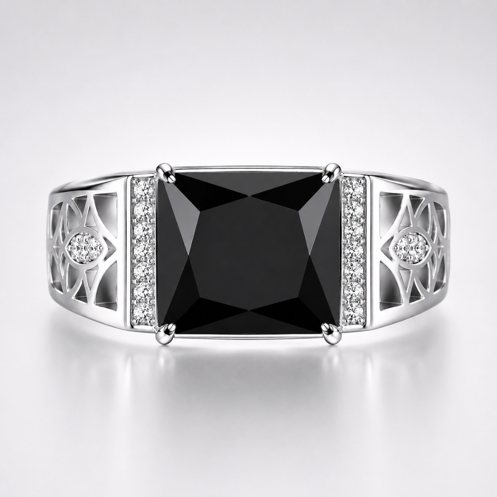 4 Carat Radiant Cut Black Diamond Statement Ring For Men