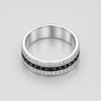 Channel Set Round Black and White Diamond Men's Wedding Band