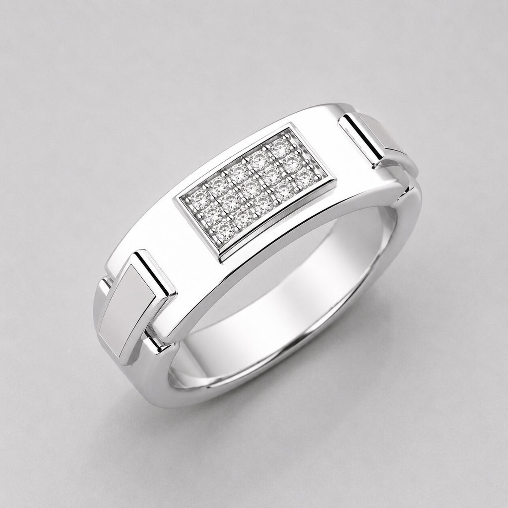 0.15 Carat Round Cut Lab Grown Cluster Diamond Classic Mens Signet Ring