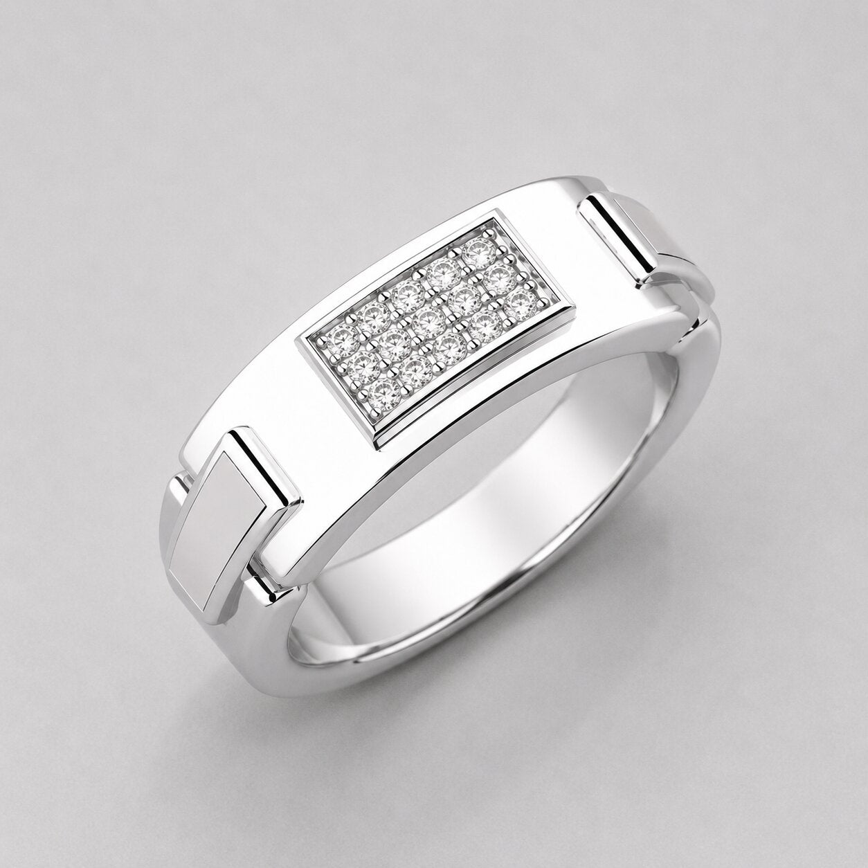 0.15 Carat Round Cut Lab Grown Cluster Diamond Classic Mens Signet Ring