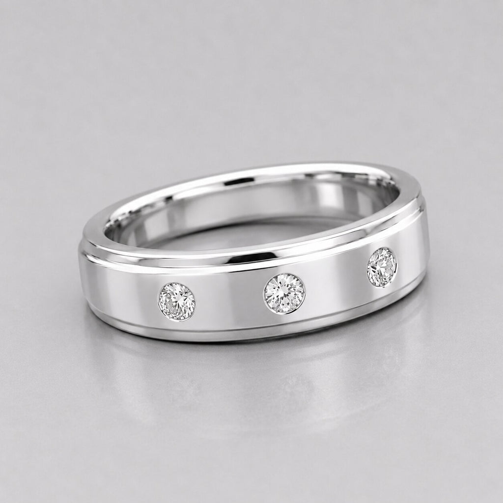 0.27 Carat Round Lab Grown Diamond Flush Setting Engagement Ring For Men