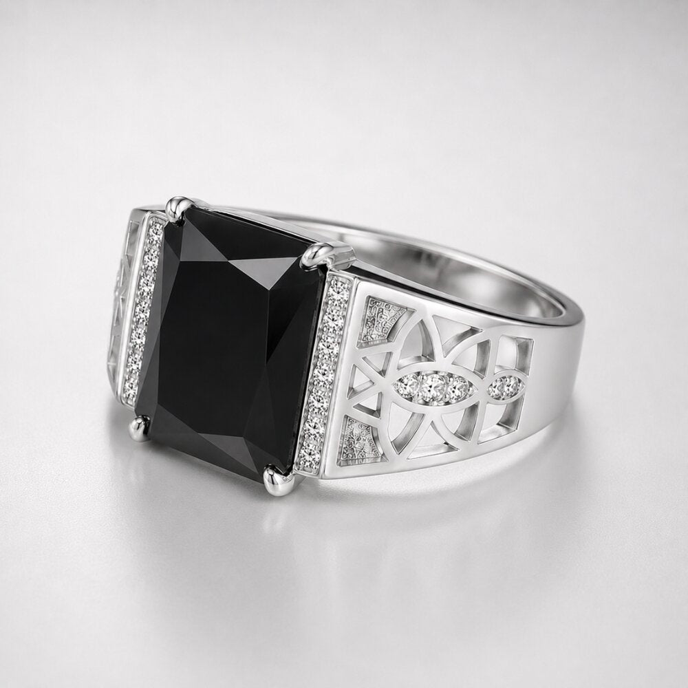 5.5 Carat Radiant Cut Black Diamond Statement Ring For Men