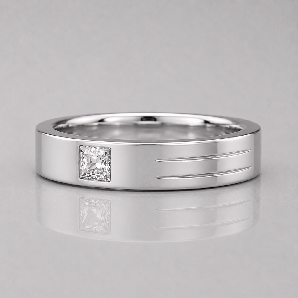 0.5 Carat Lab Grown Princess Cut Single Diamond Mens Ring