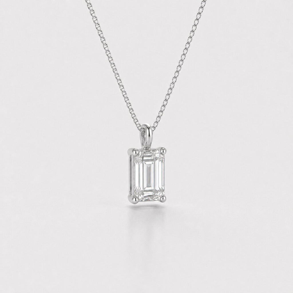 3 ct Emerald Cut Lab Grown Single Diamond Pendant Gifts For Him