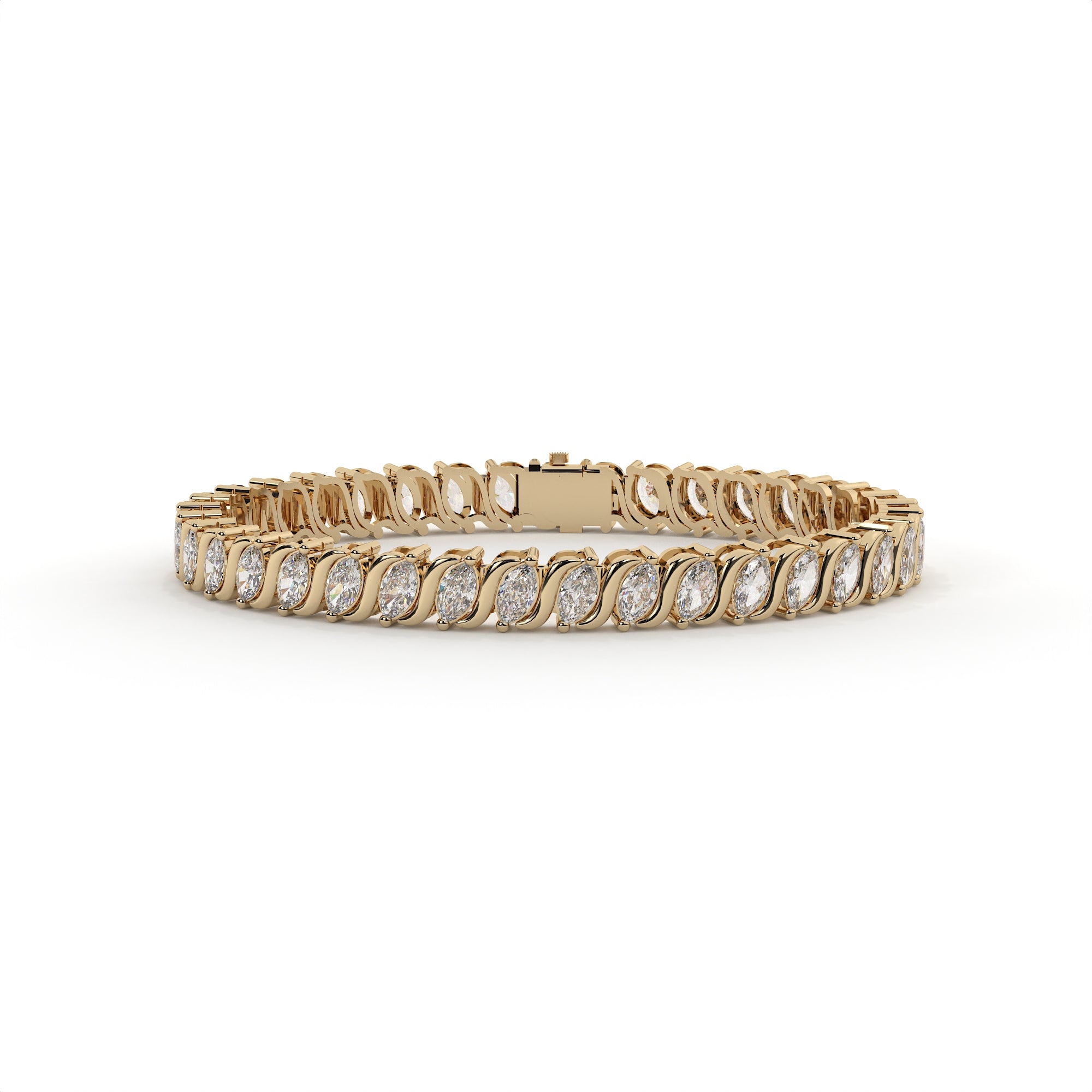 Gold bracelet with diamond accents on a white background