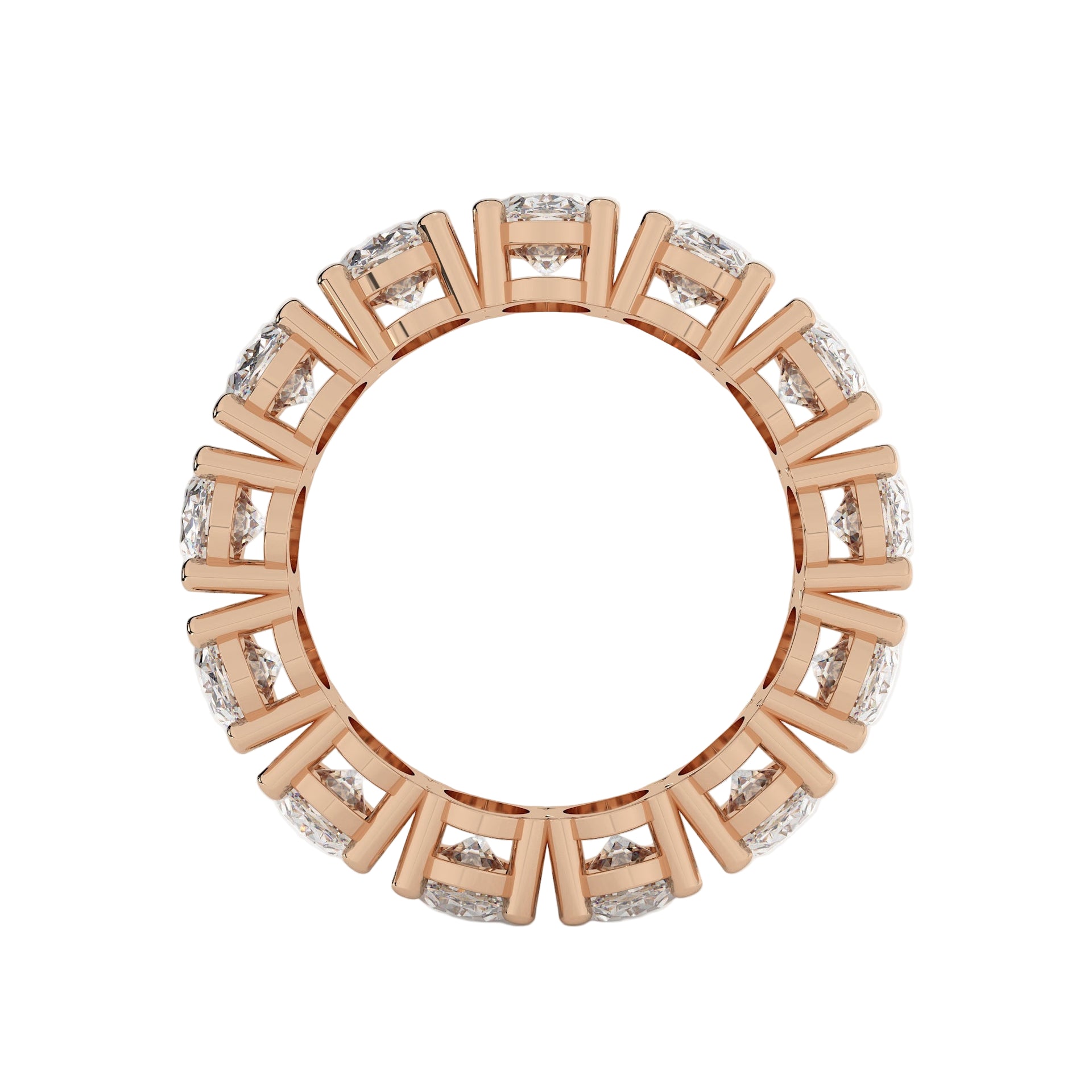 Rose gold ring with diamond accents on a white background