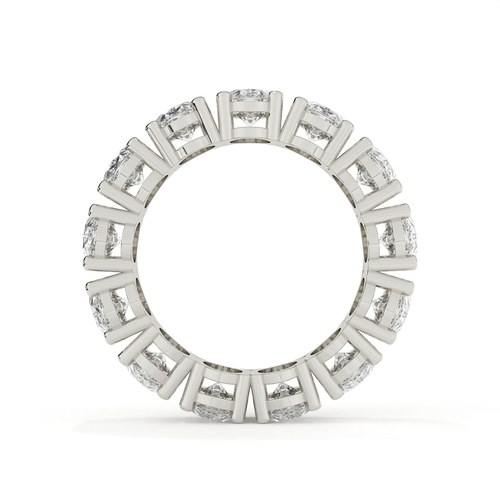 Diamond ring with a white gold band on a white background