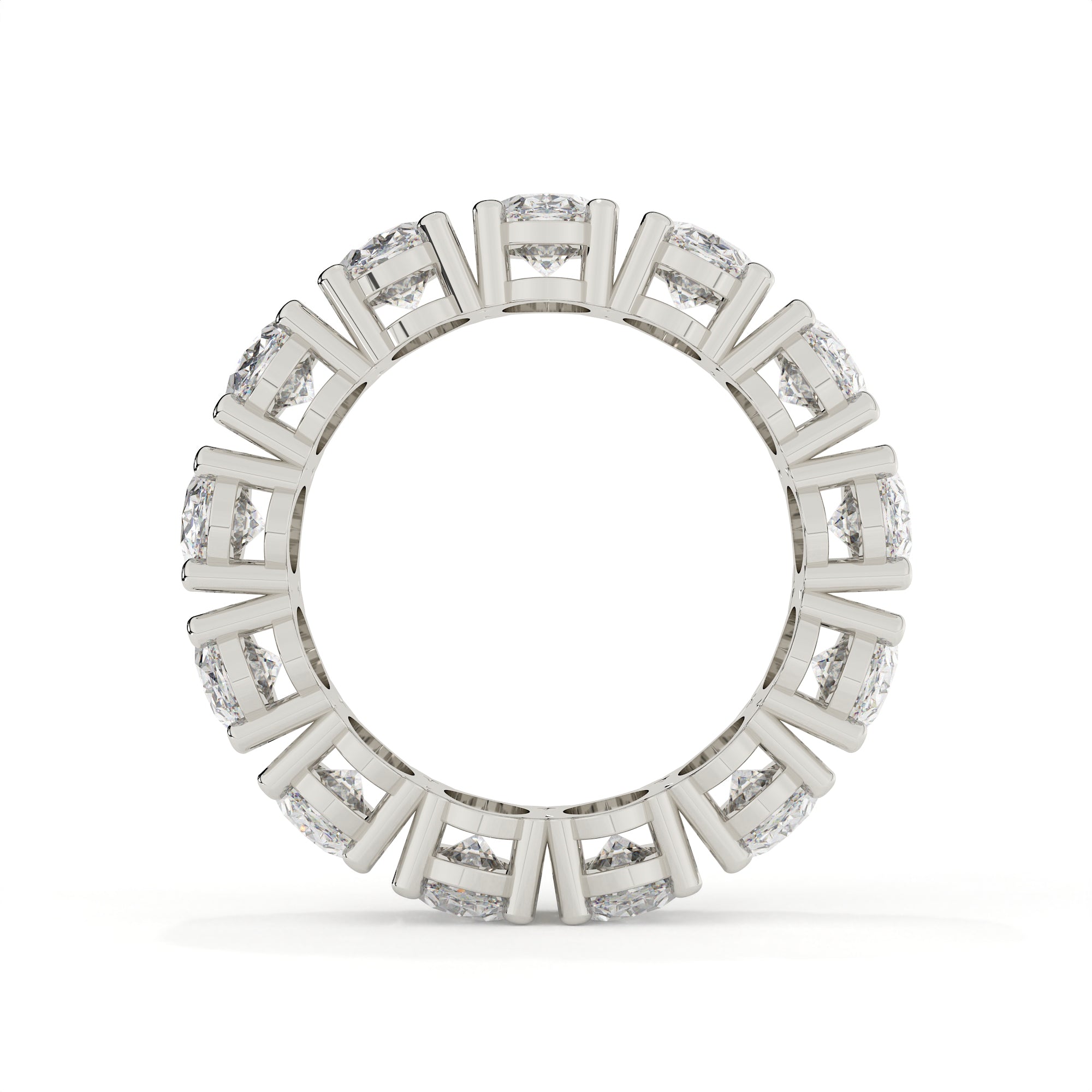 Diamond ring with a white gold band on a white background