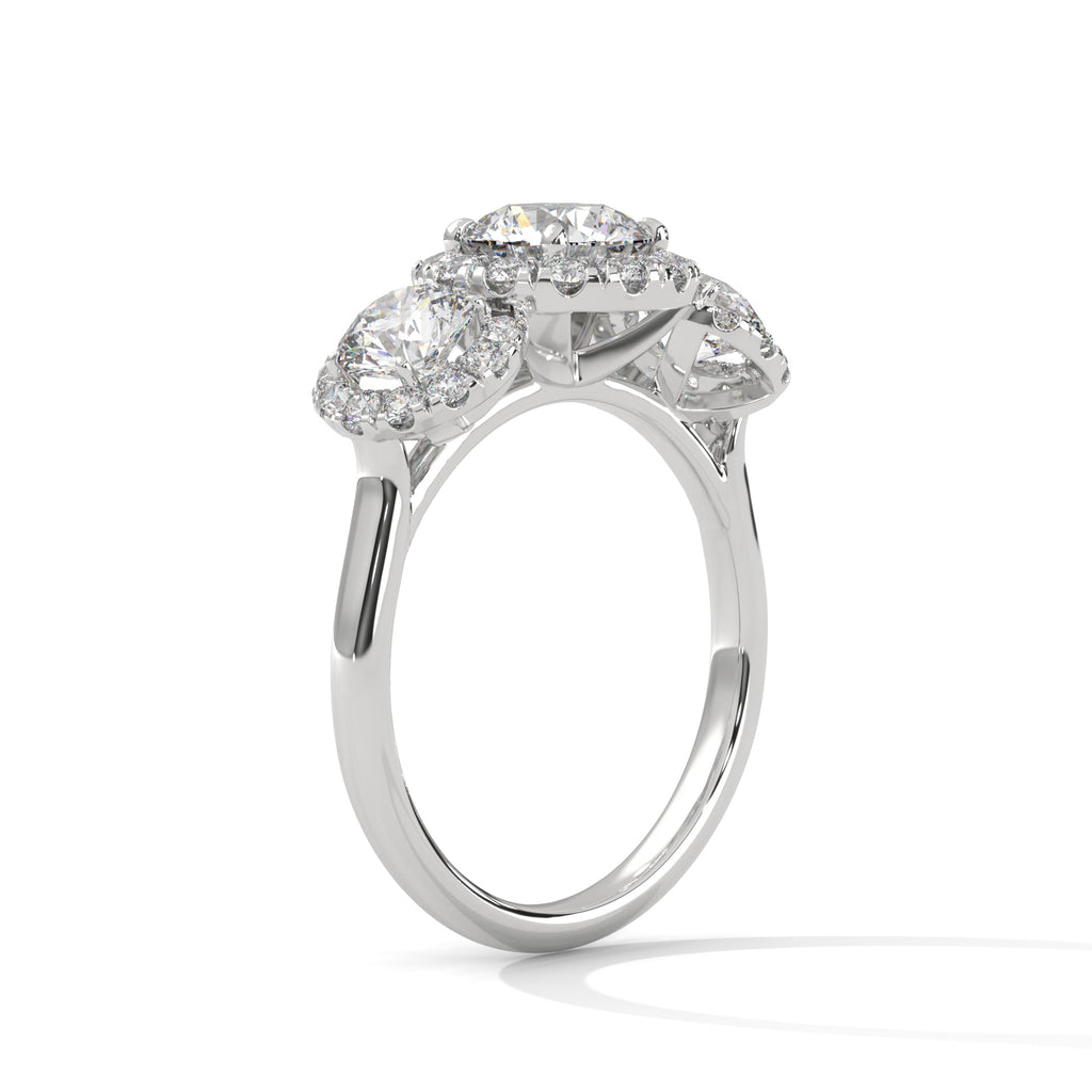 Round Cut Lab Diamond Three Stone Engagement Ring