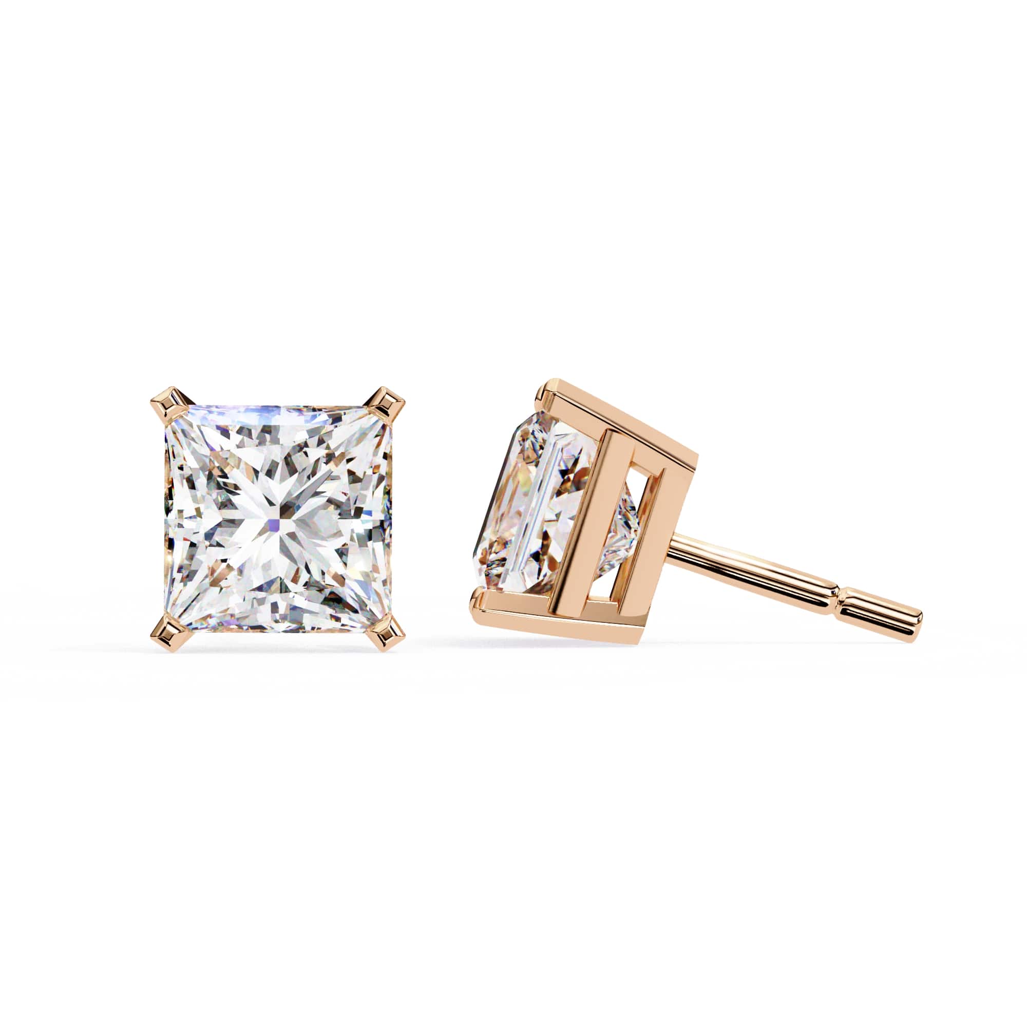 Princess Cut Stud with V Prong Setting