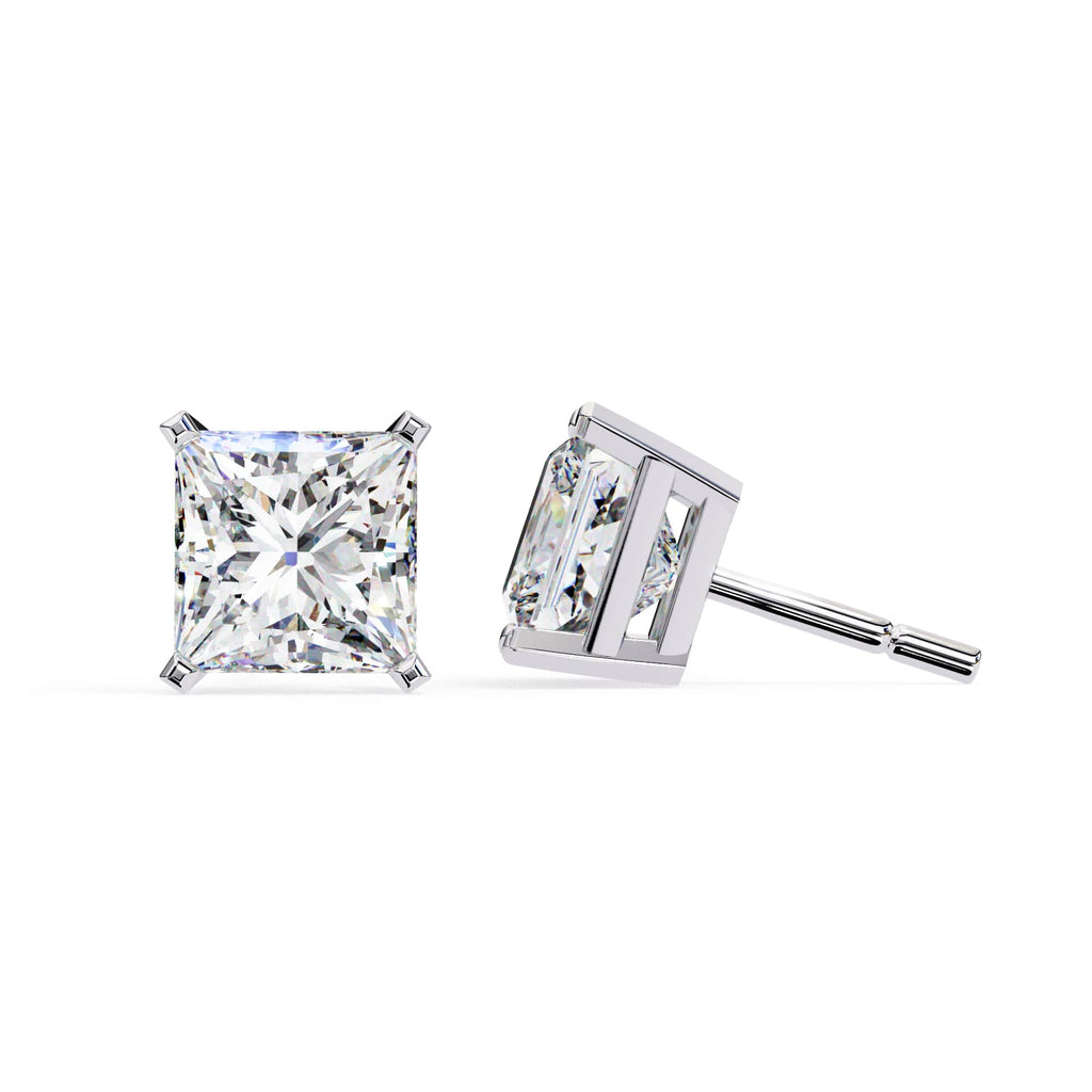 Princess Cut Stud with V Prong Setting