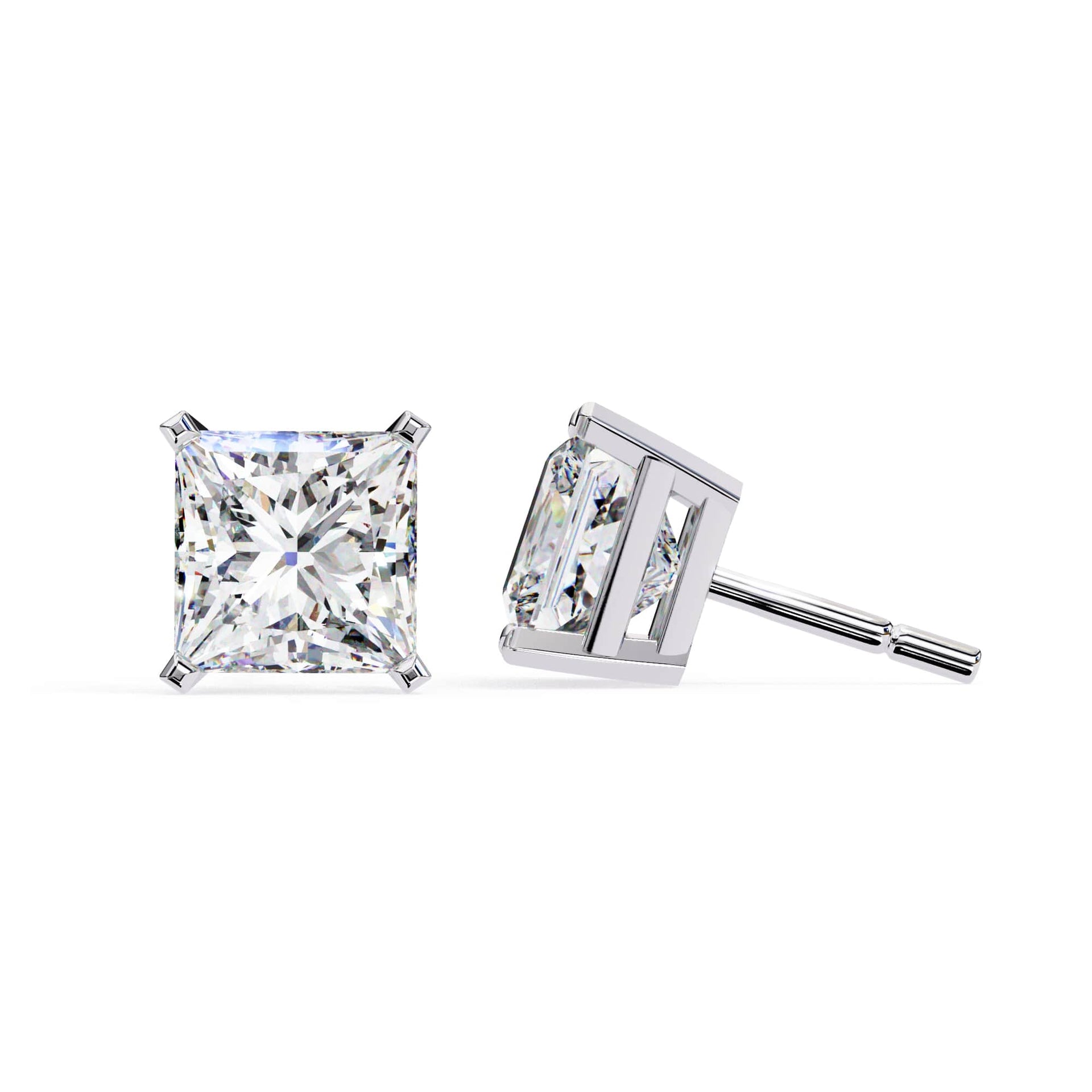 Lab Grown Princess Cut Diamond Stud with V Prong