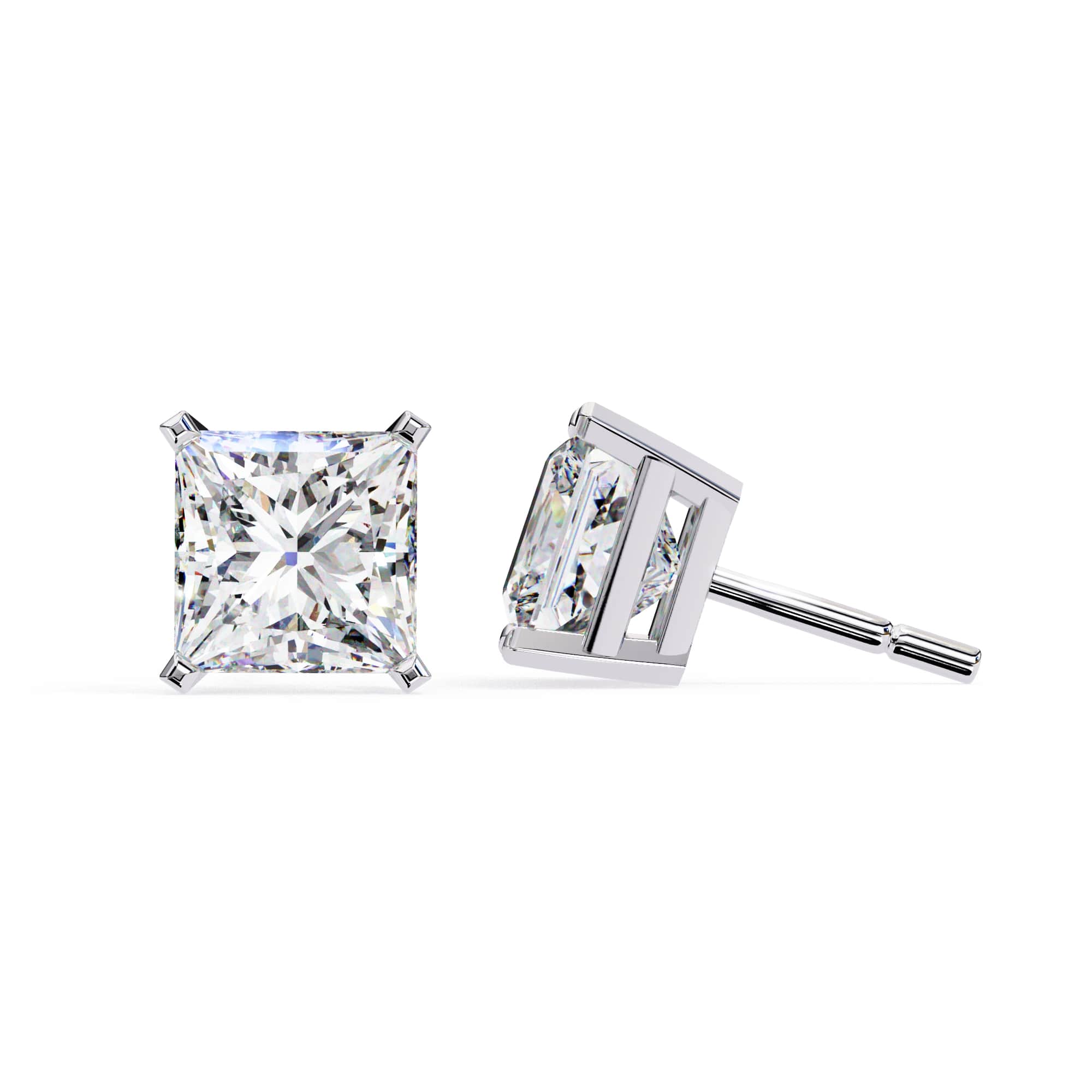 Princess Cut Stud with V Prong Setting